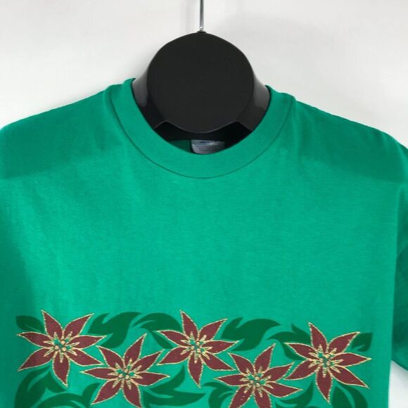 Vintage Hanes Mele Kalikimaka Hawaiian Poinsettia Tee Women's Medium Christmas - Picture 3 of 11